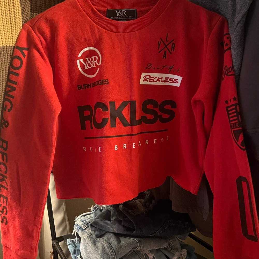 Young & Reckless Red Long Sleeve crew neck sweater